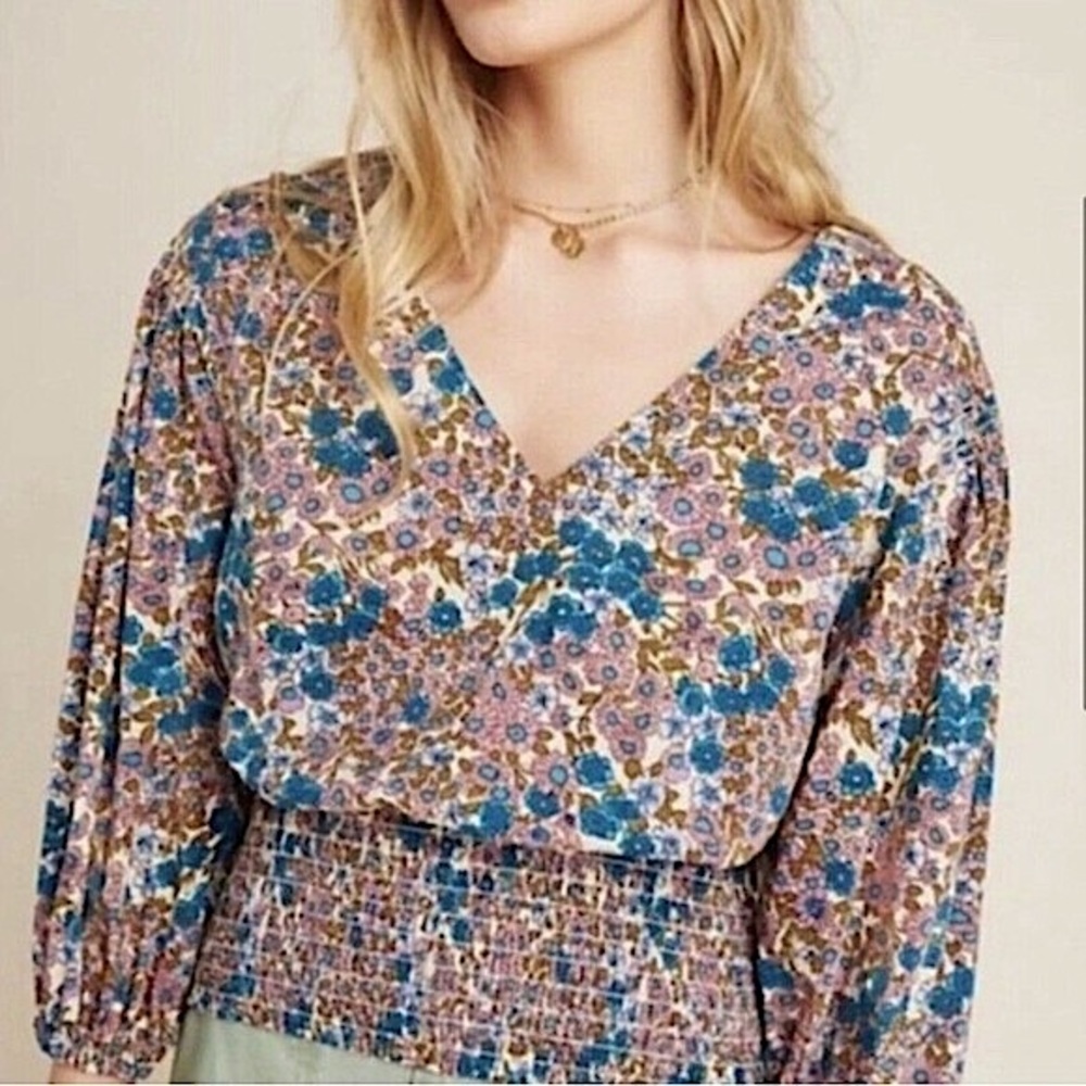 Anthropologie Maeve Odette Floral Smocked Top